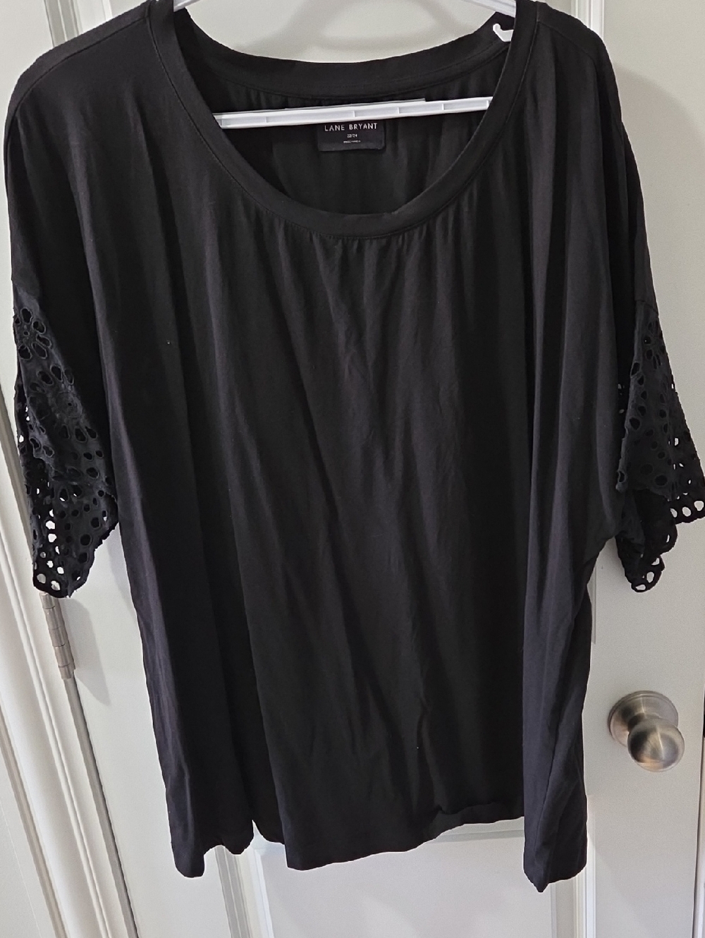 Lane Bryant Black Short Sleeve Tee with Eyelet Detail